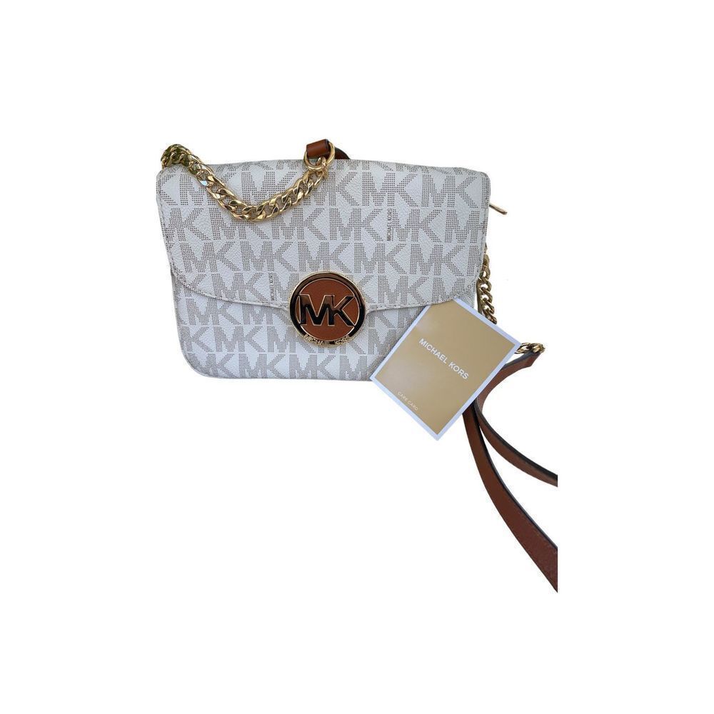 Michael Kors Fulton Signiture Flap Gusset Crossbody Handbag Vanilla Gold Hardwar